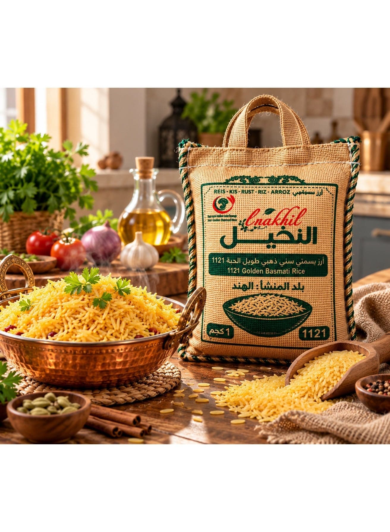 1121 Golden Sella Basmati Rice Long Grain Indian Rice 1 kg Raw Rice (٨)