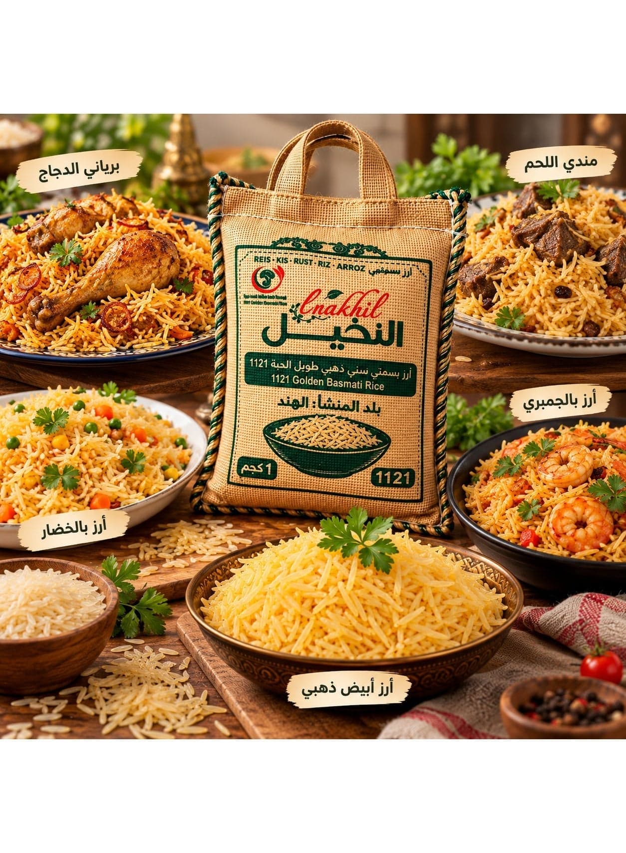 1121 Golden Sella Basmati Rice Long Grain Indian Rice 1 kg Raw Rice (٦)
