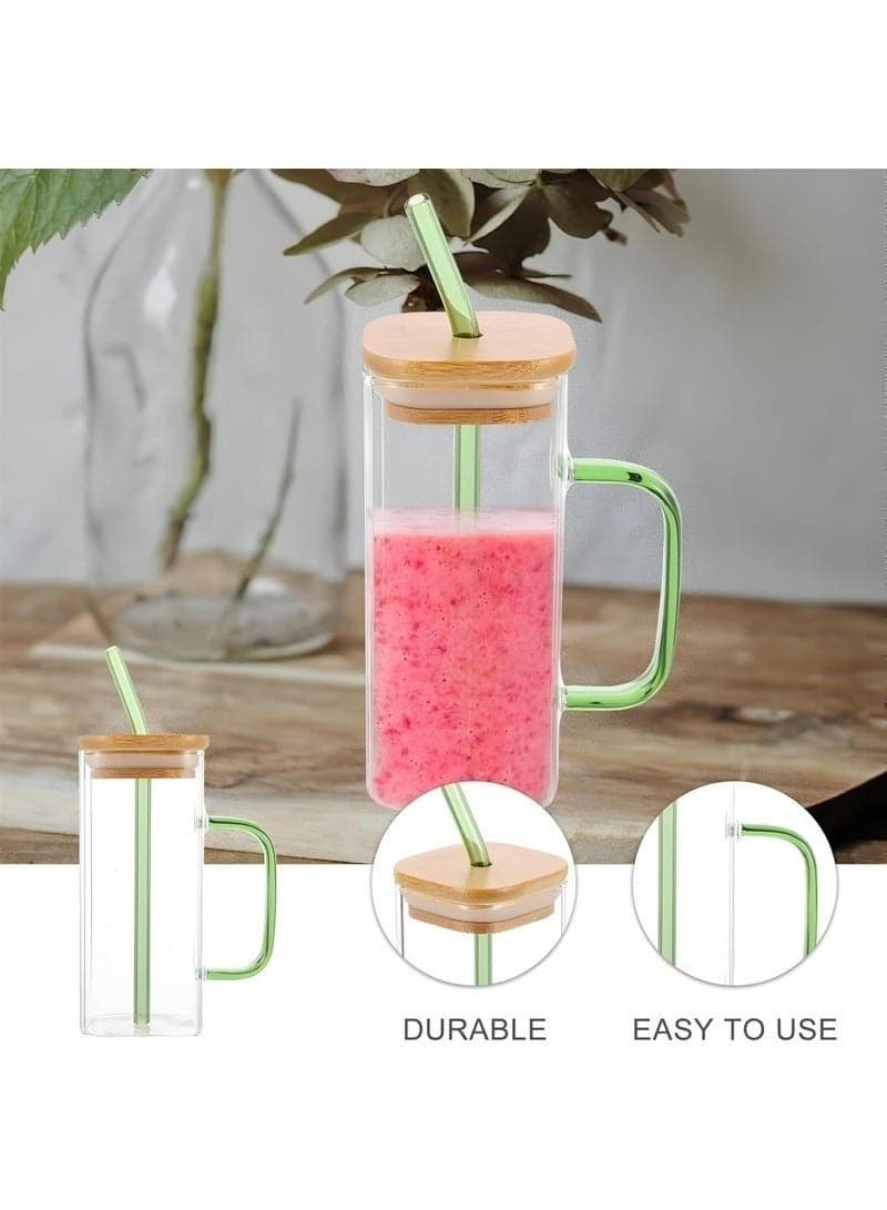 Clear Glass Coffee Cup with Straw and Lid 400ml – Elegant Drinking Tumbler for Cold Beverages, Cocktails, Juice & Smoothies – Portable Leak-Resistant Travel Mug for Everyday Use (Multicolor)-1 Pc (١٠)