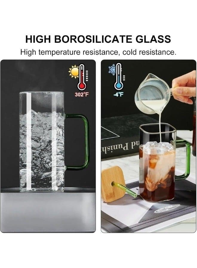 Clear Glass Coffee Cup with Straw and Lid 400ml – Elegant Drinking Tumbler for Cold Beverages, Cocktails, Juice & Smoothies – Portable Leak-Resistant Travel Mug for Everyday Use (Multicolor)-1 Pc (٣)