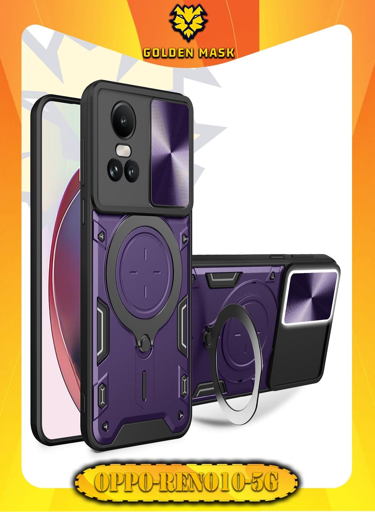 GOLDEN MASK For Oppo Reno10/Reno10 Pro Armored Camera Shield Cover Camera Lend Protection, Built-in 360° (Purple)