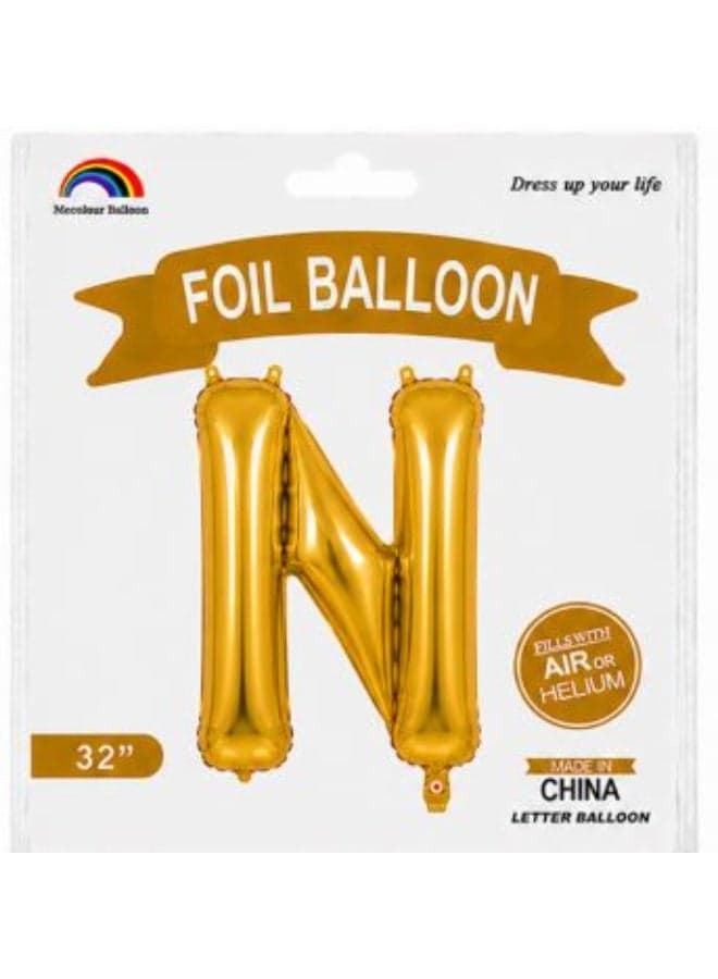 32 Inch Gold Foil Letter N Balloon – Metallic Mylar Helium & Air Party Decoration Balloon