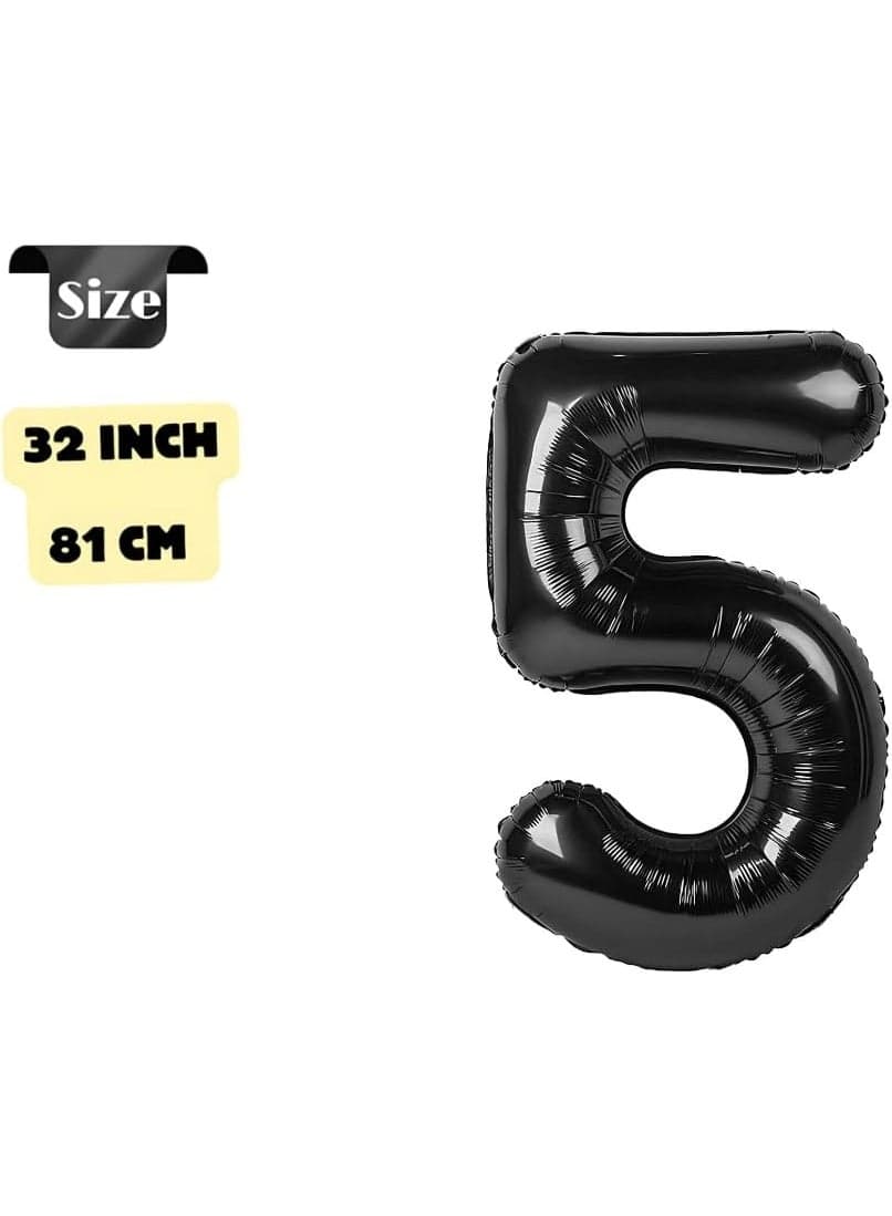 Generic 32 Inch Number 5 Foil Balloon – Black, 1 Pc | Self-Sealing & Reusable, Inflate with Helium or Air | Birthday & Event Decoration (٢)