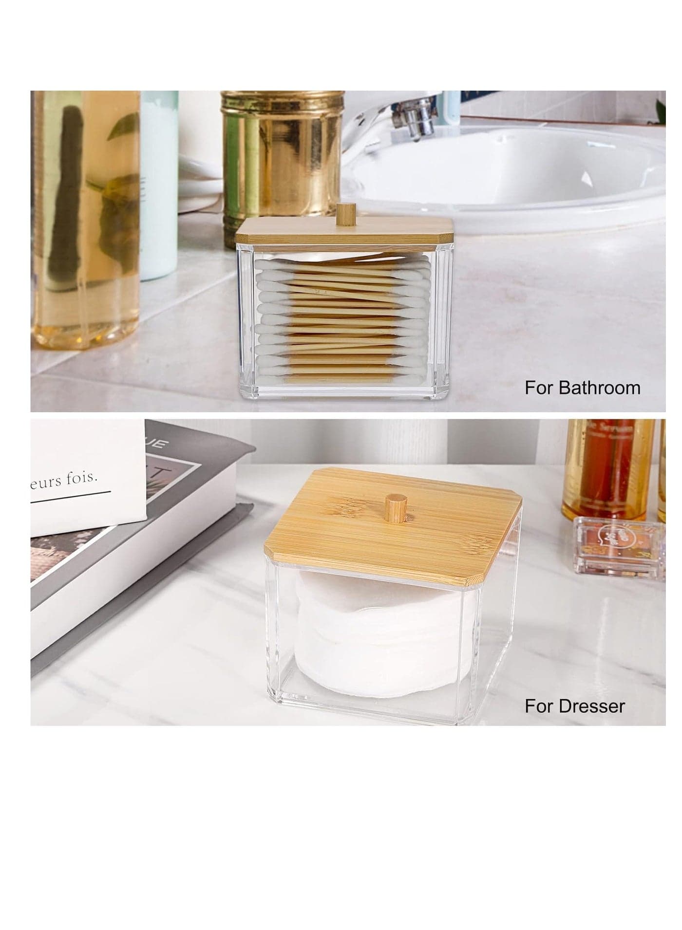 Acrylic Holder Dispenser with Cover Clear Plastic Square Ball Storage Organizer for Round Cotton Pads, Dental Floss Canisters (٣)