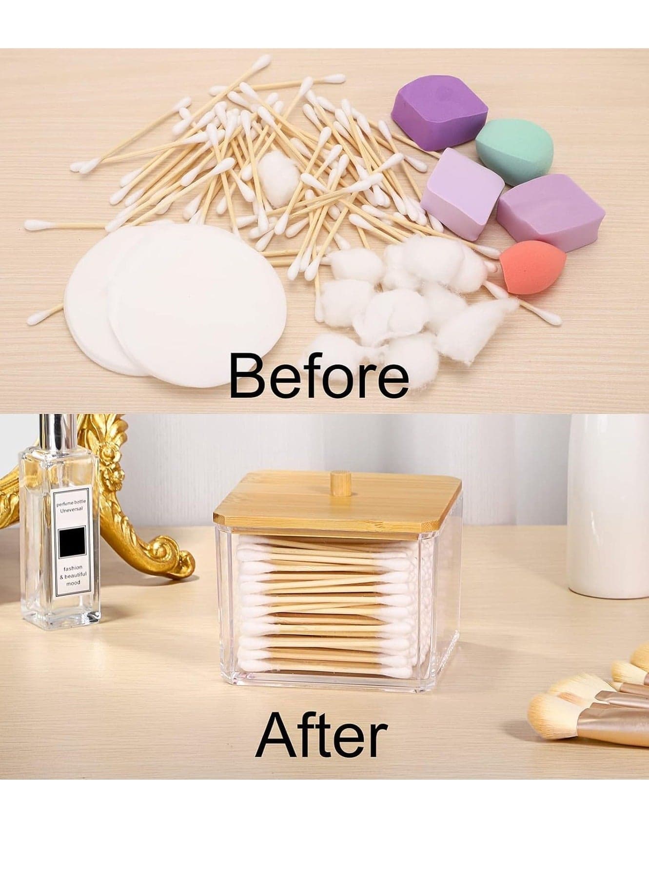 Acrylic Holder Dispenser with Cover Clear Plastic Square Ball Storage Organizer for Round Cotton Pads, Dental Floss Canisters (٦)