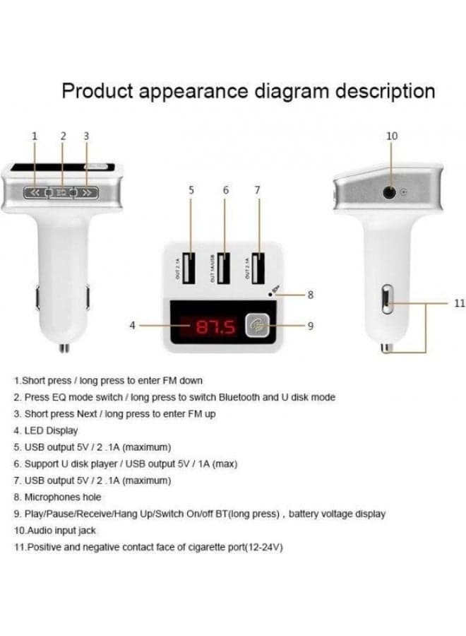Fm Transmitter Car With Charger Car Mp3 Player 3 Quick Charging Ports For Mobile Phones Car Subwoofers (٥)