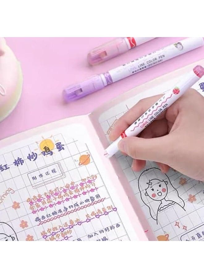 Curve Highlighter Pen Set 6 Pieces Curve Highlighters, Coloured Pens with Fine Tips with Different Shapes, for Writing, Drawing and Colouring Drawing & Painting Supplies (٧)