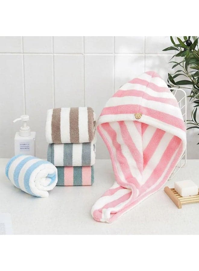 Super Absorbent Microfiber Hair Bonnet for Quick Drying - Soft Striped Hair Wrap Cap. (٣)