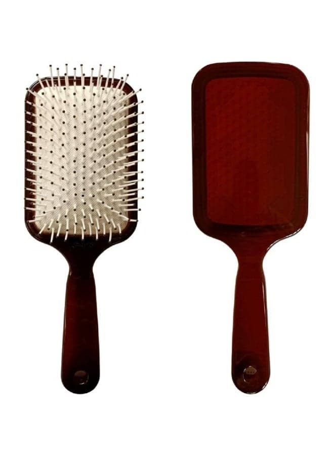 Large rectangular cushioned hairbrush with a plastic handle for hairstyling – brown. Hair Brushes