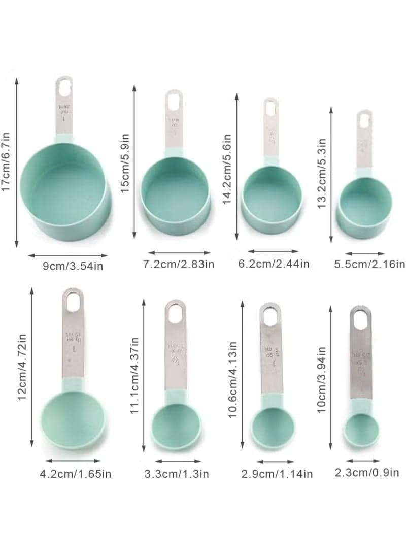 Measuring Cups and Spoons Set of 8, Stainless Steel Handles Stackable Precision Large Spoon for Measuring Dry and Liquid Ingredients, Plastic Head Teaspoon (Green) Measuring Tools & Scales (٤)
