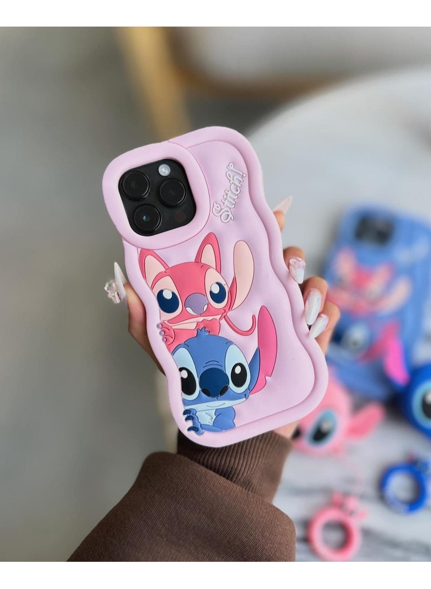 Lilo and Stitch Cartoon 3D Wavy Soft Silicone Phone Case for Iphone 16 Pro Max (Light Blue) Cases & Covers (٧)