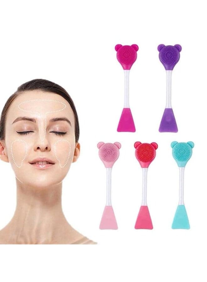 Silicone Facial Cleansing Brush with Cream Applicator Spatula, Soft Face Scrubber for Deep Cleansing and Skincare Application, Suitable for All Skin Types, Multicolor (٧)