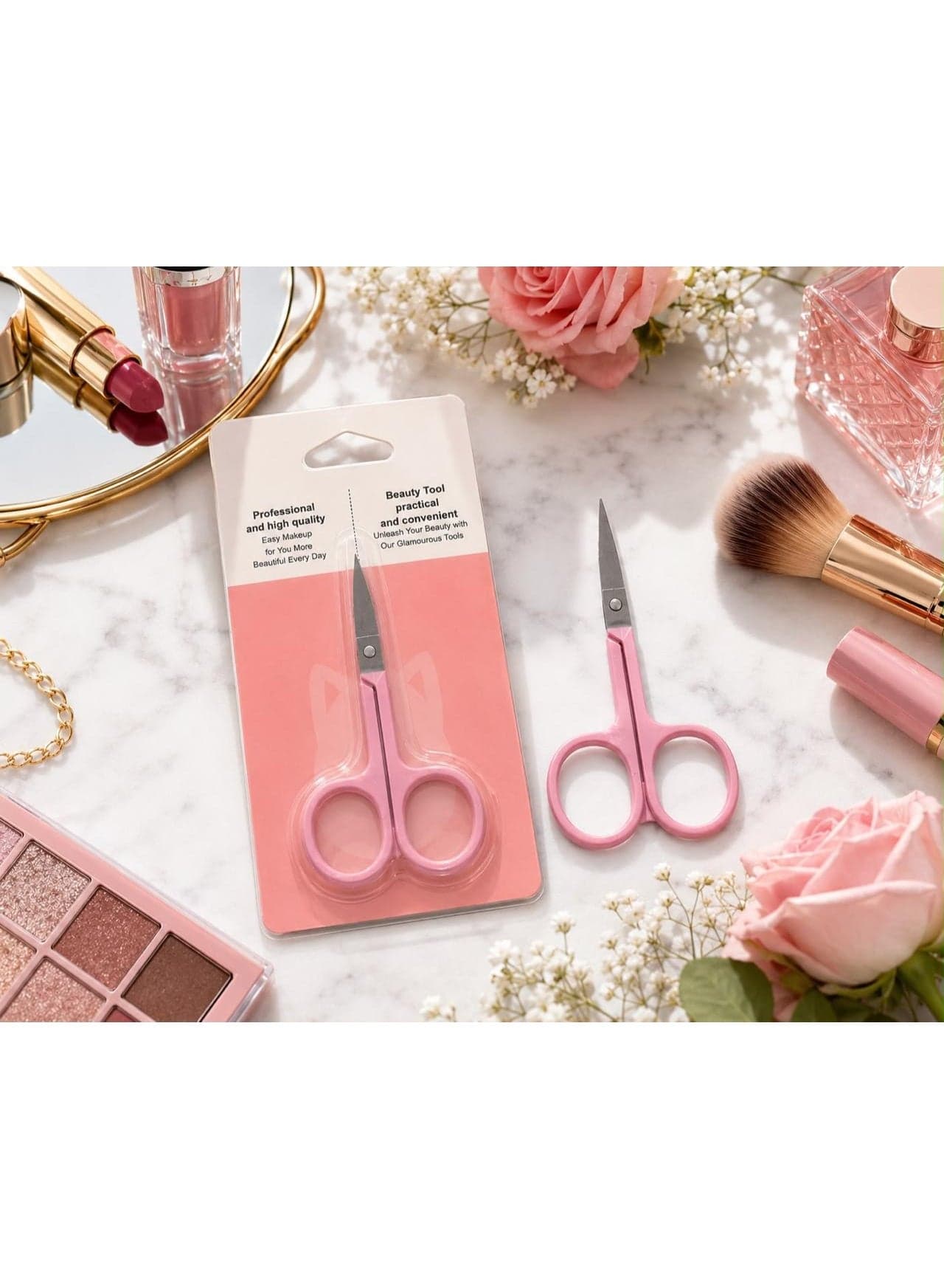 Small Pink Beauty Scissors with Curved Stainless Steel Blades, Precision Eyebrow and Facial Hair Trimming Scissors, Compact Grooming Tool (٥)