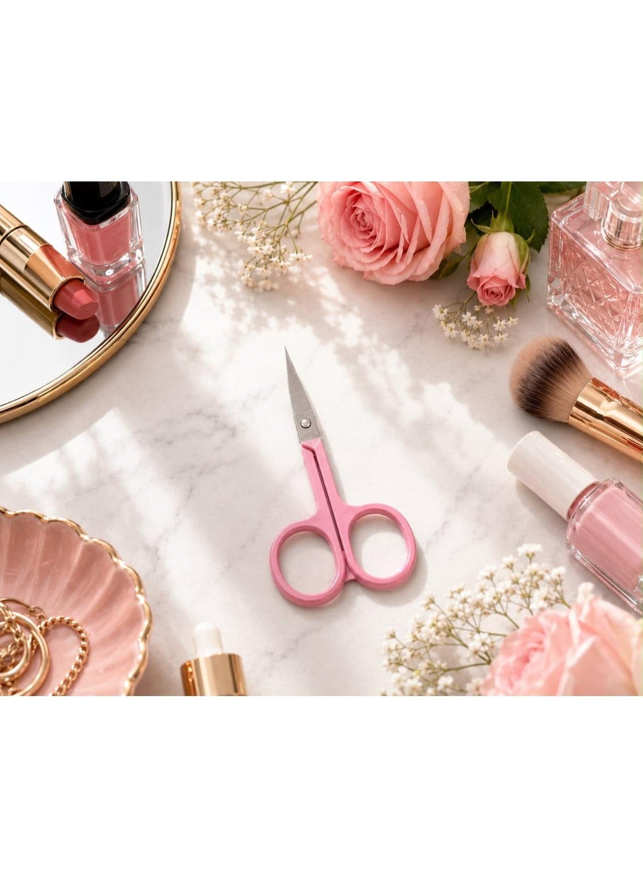 Small Pink Beauty Scissors with Curved Stainless Steel Blades, Precision Eyebrow and Facial Hair Trimming Scissors, Compact Grooming Tool (٢)