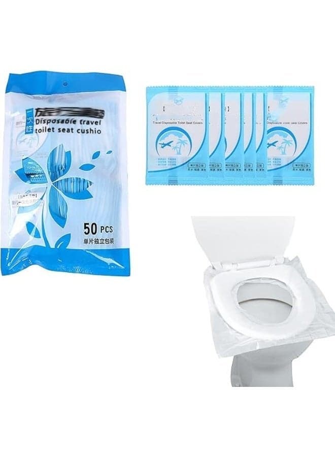 50 pieces of disposable travel toilet seat waterproof portable WC seat cushion toilet seat travel business convenient toilet daily independent packaging Toilet Lid & Tank Covers (٢)