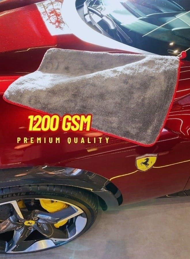 Ultra Thick Microfiber Towel - 1200 GSM - Super Absorbent, Lint Free & Scratch Free - Multi-Purpose - For Car, Home & Office - Grey - (40*40cm) Cleaning Cloths (٢)