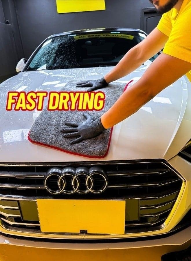 Ultra Thick Microfiber Towel - 1200 GSM - Super Absorbent, Lint Free & Scratch Free - Multi-Purpose - For Car, Home & Office - Grey - (40*40cm) Cleaning Cloths (٤)