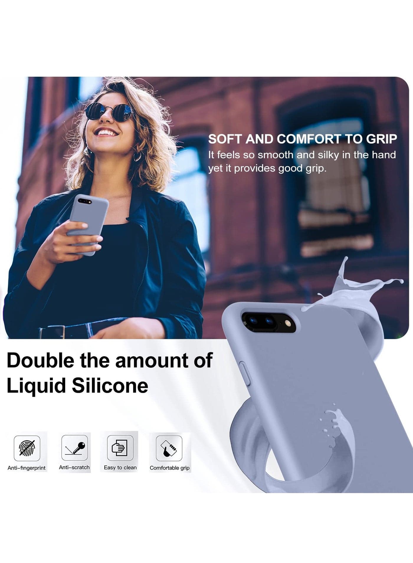 Compatible with iPhone 7/8 Plus 5.5 Inch Slim Liquid Silicone 4 Layers Soft Gel Rubber Shockproof Protective Phone Case with Anti Scratch Microfiber Lining (Blue Grey) Cases & Covers (٣)