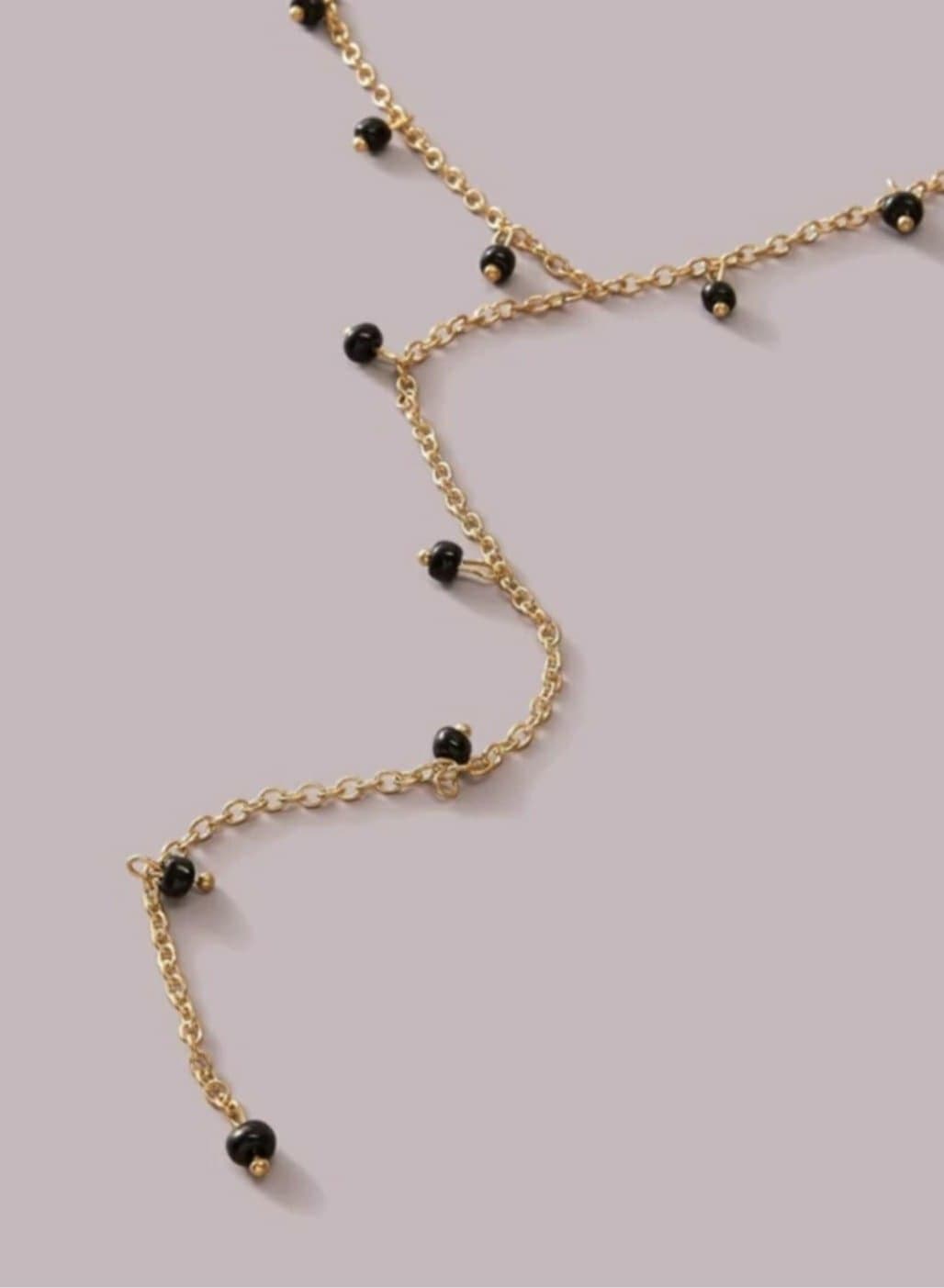 Handmade Women Necklace Of Golden Chain With Black Beads (3)