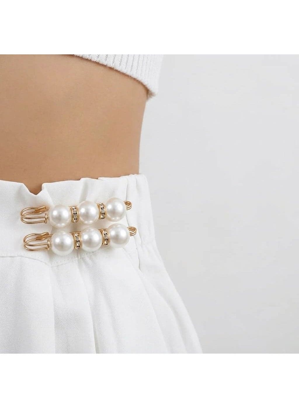 2 Pieces Pearl Crystal Brooch Safety Pins for Clothes & Pant Waist Tightener - Classic Jewellery Accessories
