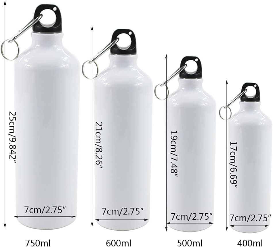 400/500/600/750ml White Blank Sublimation Water Bottle with Carabiner Aluminu...