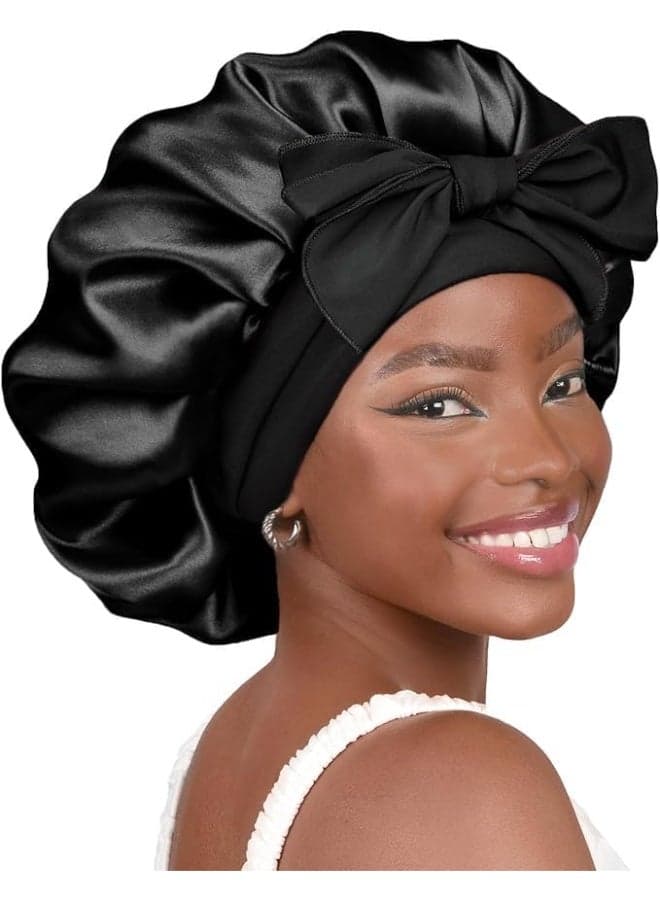 Satin Bonnet Silk Bonnet for Sleeping Double Layer Satin Lined Hair Bonnet with Tie Band Bonnets for Women (٣)