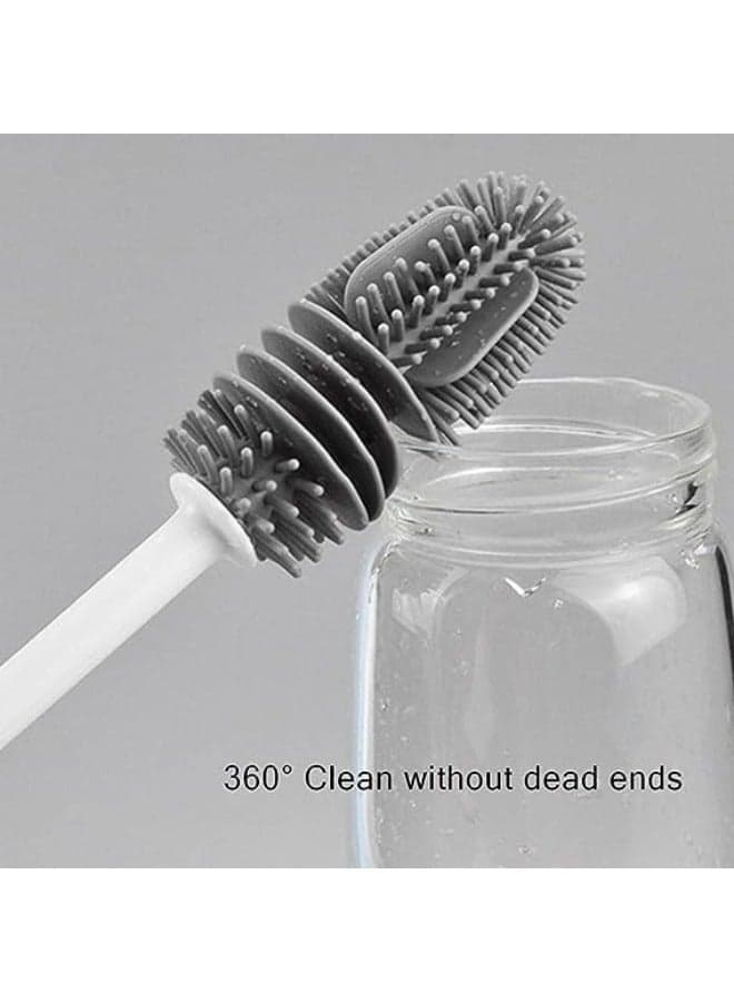 Silicone Baby Bottle Cleaning Brush with Long Handle for Water Bottles and Cups - Gray and White Kitchen Storage Accessories (٤)