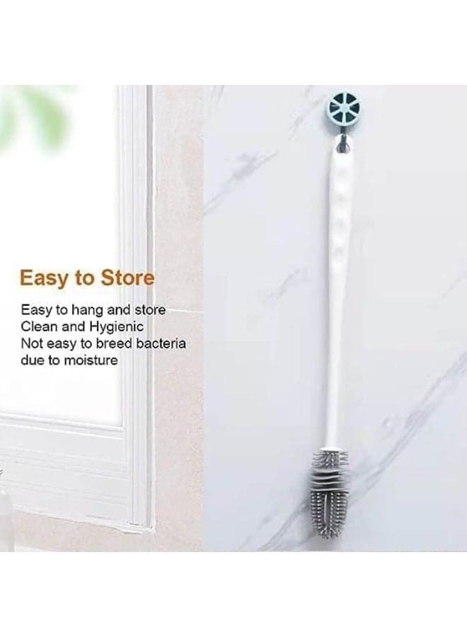 Silicone Baby Bottle Cleaning Brush with Long Handle for Water Bottles and Cups - Gray and White Kitchen Storage Accessories (٩)