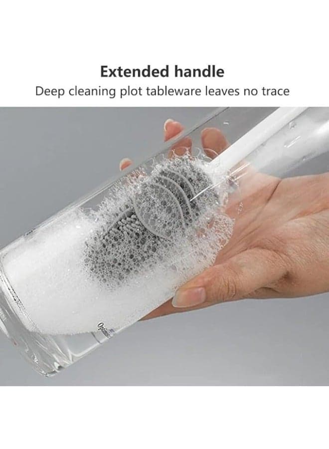 Silicone Baby Bottle Cleaning Brush with Long Handle for Water Bottles and Cups - Gray and White Kitchen Storage Accessories (٣)