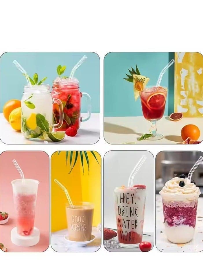 Glass Shalimo 6 pcs, heat resistant Shalimo, Transparent Shalimo, Reusable Shalimo, glass transparent Straw , glass drinking tube, non-disposable Shalimo, glass shalimo Plus 1 Brush for Cleaning, Shalimoh After Use Cups & Straws (4)