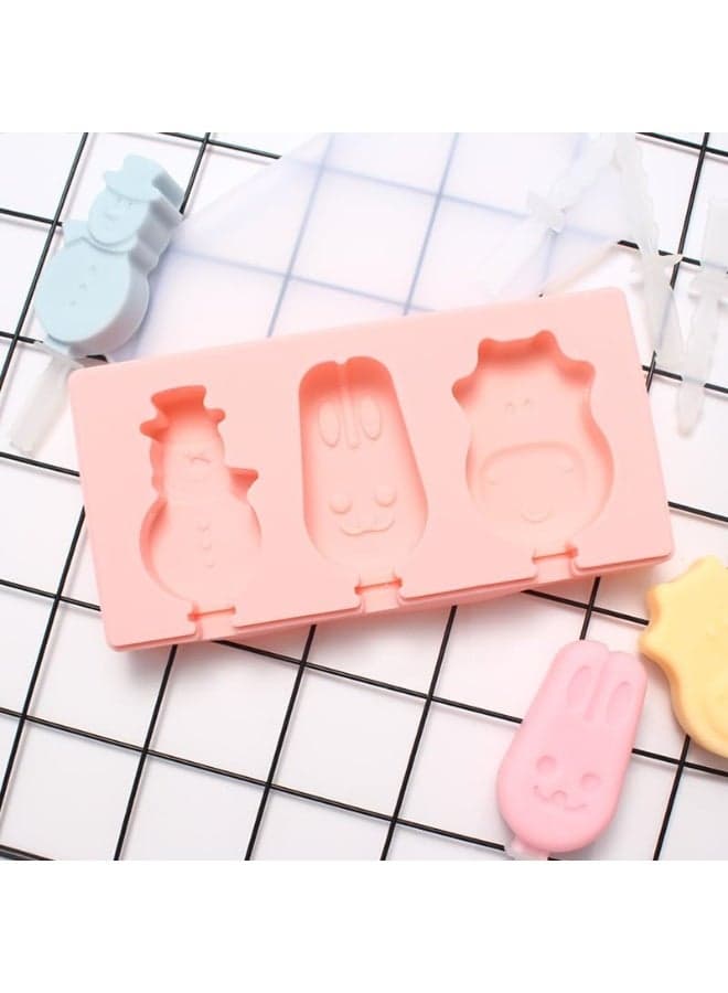 Lollipop Chocolate Mould Ice Cream Jelly Popsicle Maker Reusable Silicone DIY Special Shaped Mold with Plastic Sticks, 3 Cavity(Mulitecolor) (١٠)