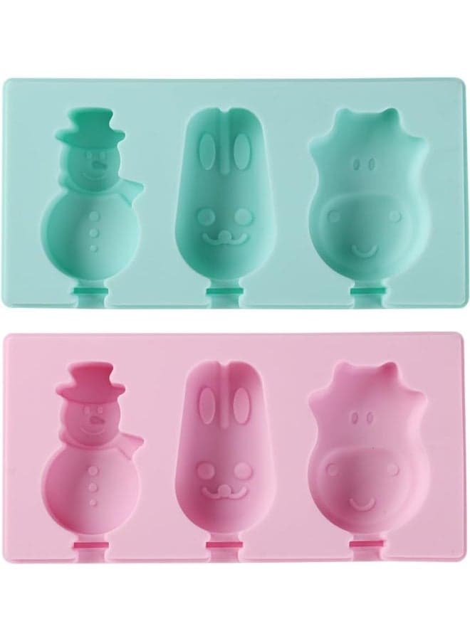 Lollipop Chocolate Mould Ice Cream Jelly Popsicle Maker Reusable Silicone DIY Special Shaped Mold with Plastic Sticks, 3 Cavity(Mulitecolor) (٦)