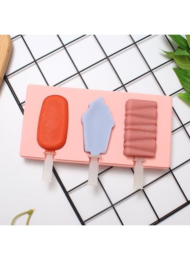 Lollipop Chocolate Mould Ice Cream Jelly Popsicle Maker Reusable Silicone DIY Special Shaped Mold with Plastic Sticks, 3 Cavity(Mulitecolor) (٥)