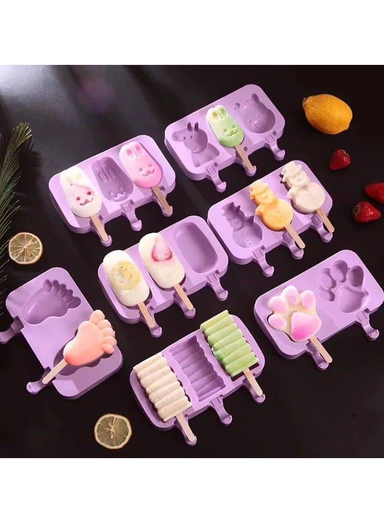 Lollipop Chocolate Mould Ice Cream Jelly Popsicle Maker Reusable Silicone DIY Special Shaped Mold with Plastic Sticks, 3 Cavity(Mulitecolor) (٣)