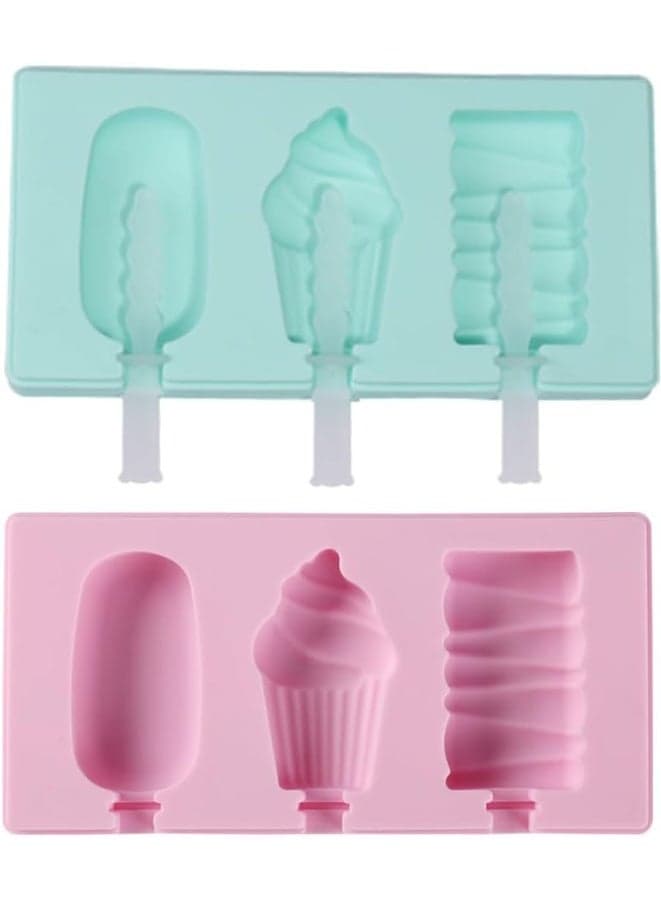 Lollipop Chocolate Mould Ice Cream Jelly Popsicle Maker Reusable Silicone DIY Special Shaped Mold with Plastic Sticks, 3 Cavity(Mulitecolor) (٤)