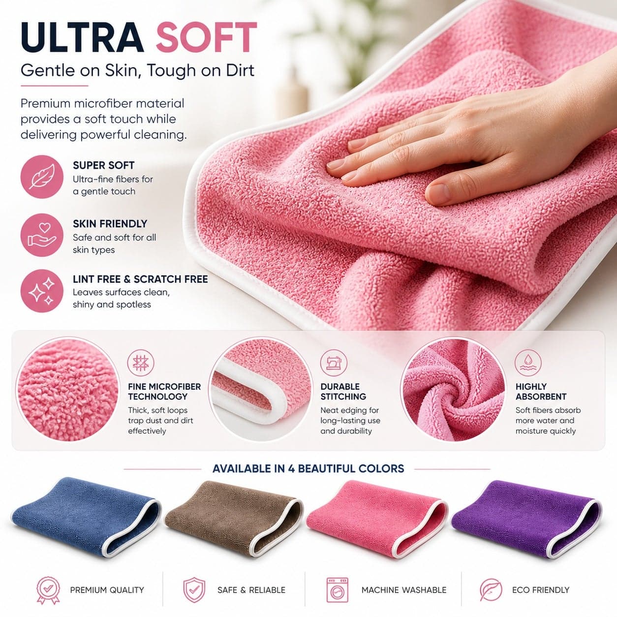 Microfiber Cleaning Towels 80 × 40 cm – Ultra Soft, Super Absorbent, Lint-Free, Multi-Purpose Cloths – Blue Towel Sets (3)