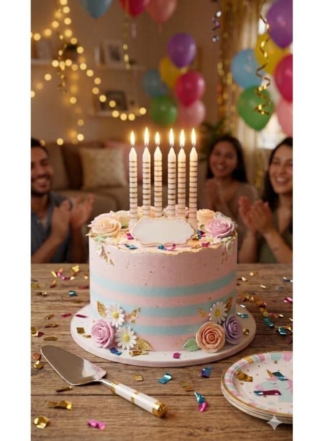 Striped birthday candles, gold and white, pack of 2 Party Candles (٢)