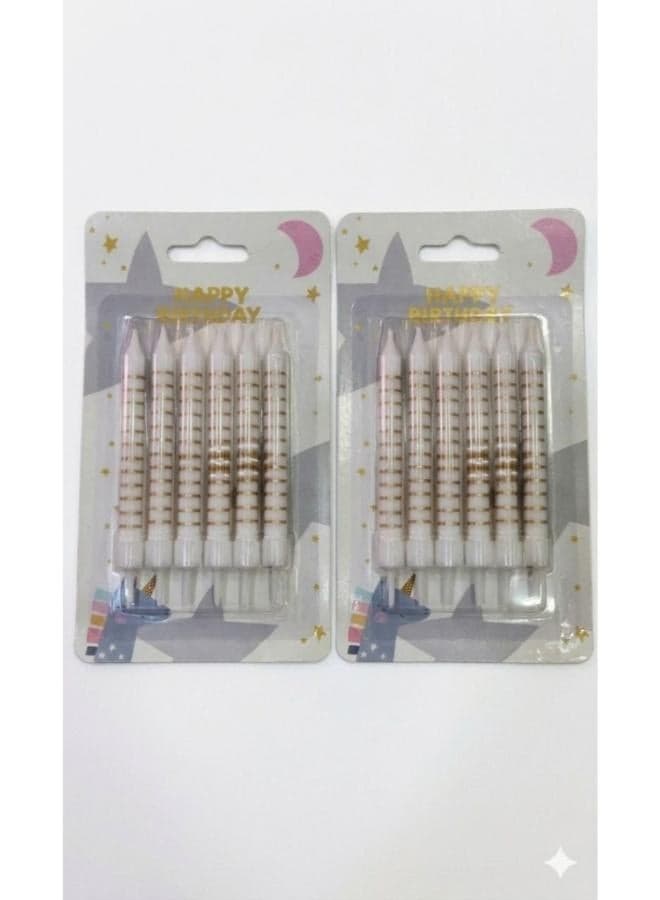 Striped birthday candles, gold and white, pack of 2 Party Candles