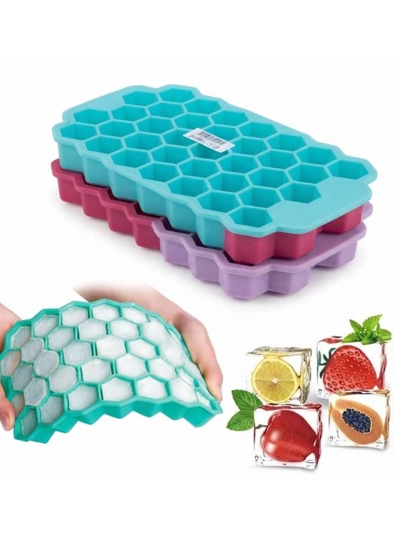 Silicone Ice Cube Mold with Cover – Honeycomb Ice Tray -Multiple Colors for Freezer, Reusable Flexible Ice Maker –