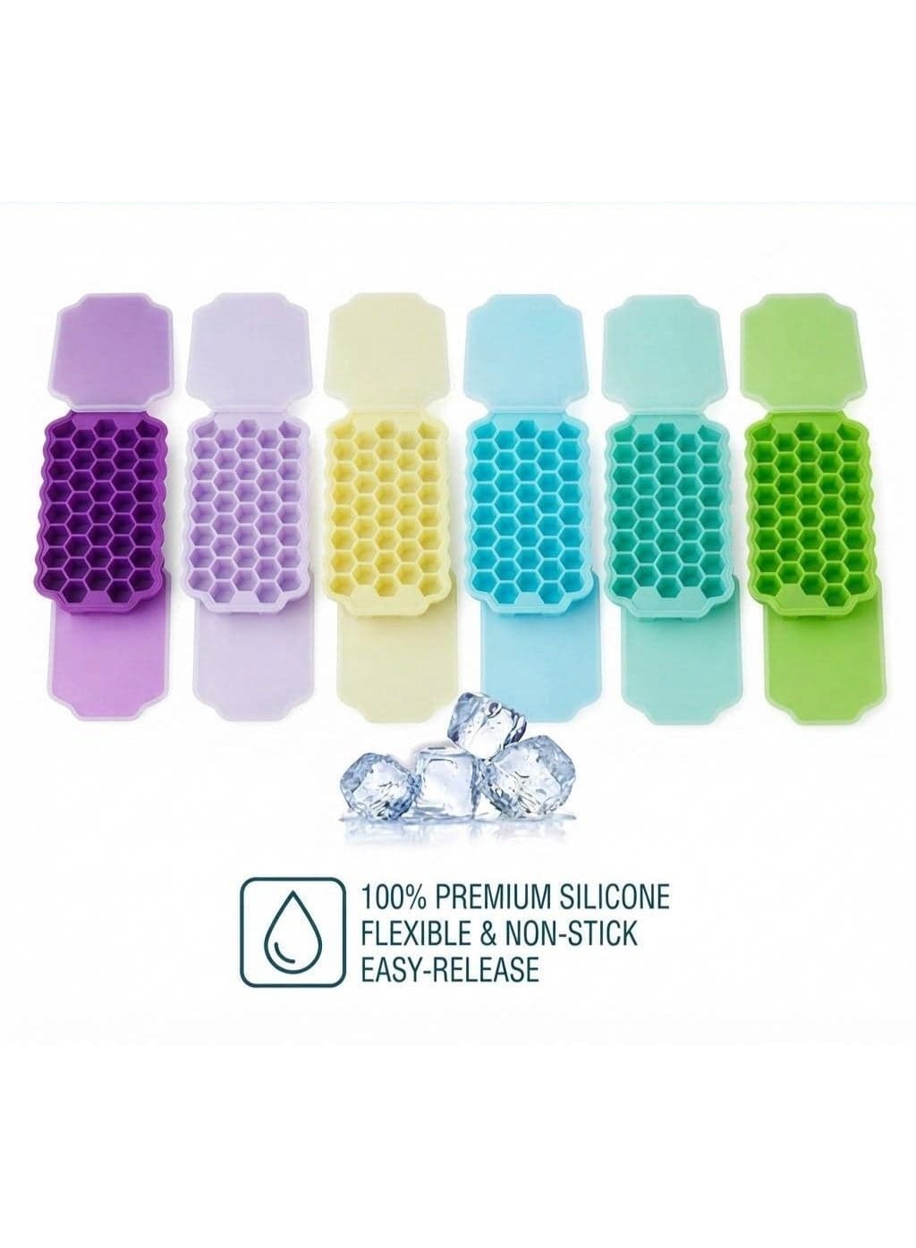 Silicone Ice Cube Mold with Cover – Honeycomb Ice Tray -Multiple Colors for Freezer, Reusable Flexible Ice Maker – (٦)