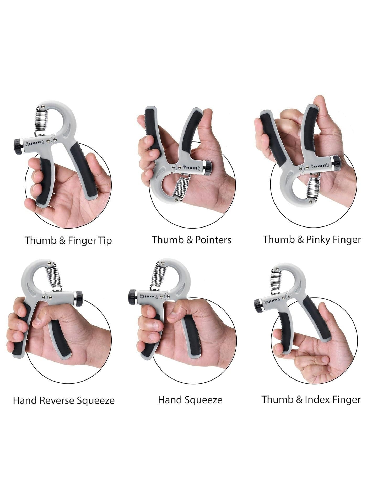 5-60Kg Adjustable Hand Grip Strengthener Exerciser, Black/Grey (٥)