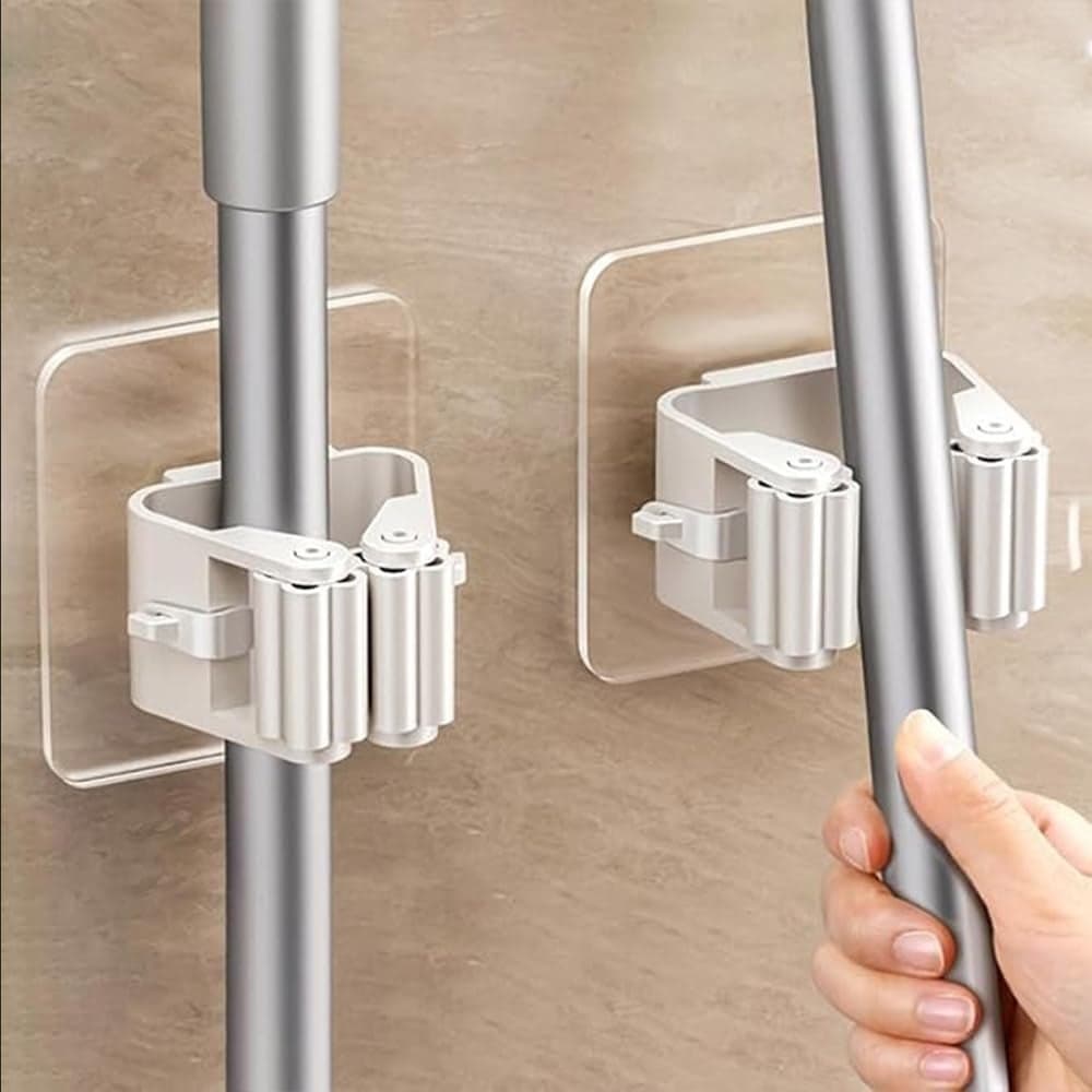 White Broom and Mop Holder Organizer 2 Pieces - 3-9 Garage Storage (٥)