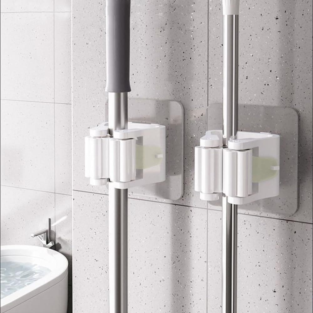 White Broom and Mop Holder Organizer 2 Pieces - 3-9 Garage Storage (٣)