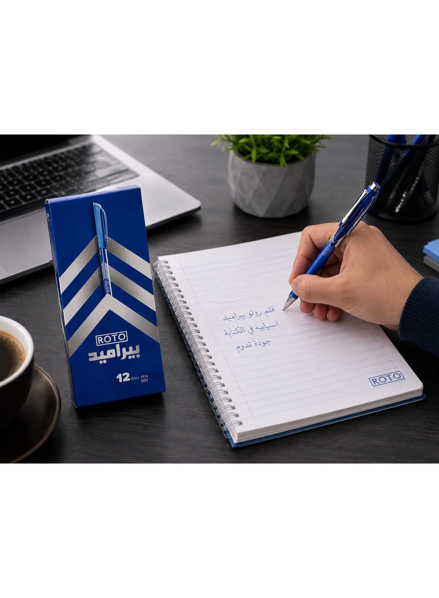 12-Piece Roto Pyramid Ballpoint Pen Set Blue Counter Pens (2)