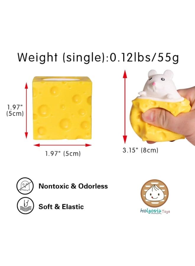 Cheese Squishy Stress Toys Novelty Squishy Ball Cheese Mouse Squishy Stress Toys Mouse in Cheese Squeeze Fidgets Relieve Stress