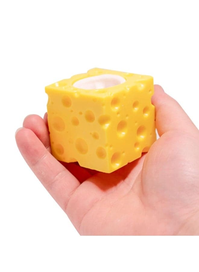 Cheese Squishy Stress Toys Novelty Squishy Ball Cheese Mouse Squishy Stress Toys Mouse in Cheese Squeeze Fidgets Relieve Stress (٣)