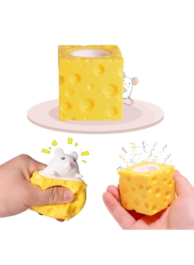 Cheese Squishy Stress Toys Novelty Squishy Ball Cheese Mouse Squishy Stress Toys Mouse in Cheese Squeeze Fidgets Relieve Stress (٢)