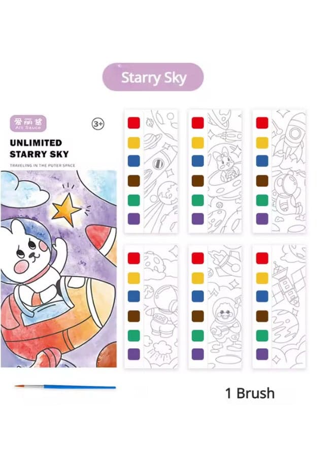 Space Coloring Book - Unlimited Starry Sky Let your child's imagination soar into space with this Stars and Galaxies Coloring Book! Featuring 12 watercolor coloring pages* with fun illustrations of astronauts, rockets, planets, and aliens! Each page has built-in watercolors*—just wet the brush and start coloring! 🖌️💧Suitable for children 3 years and older Safe and easy to use—helps develop concentration and imagination. Perfect for gifts or travel Drawing & Painting Supplies