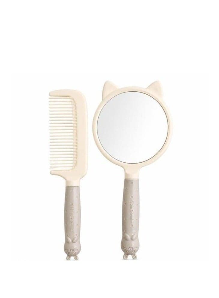 Cute rabbit-design hair care set featuring a handheld mirror and a comb with a non-slip handle; suitable for daily use. Available in various colors (color may vary based on availability). Makeup Mirrors (٢)