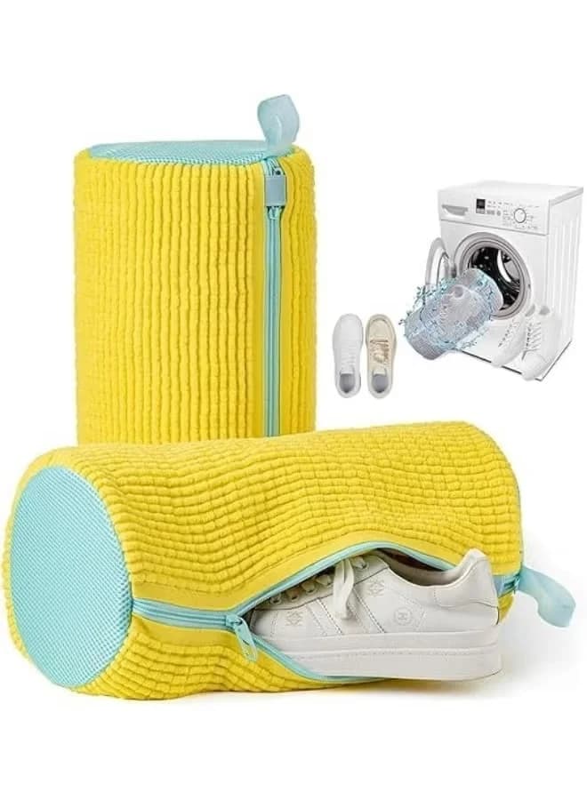 Shoe Washing Bag for Machine Wash, Durable yellow Mesh Laundry Bag with Zipper for Sneakers and Sports Shoes
